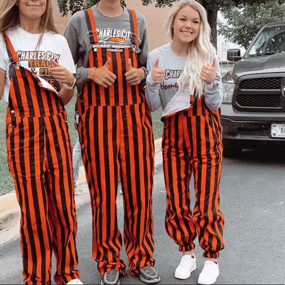 orange and black overalls